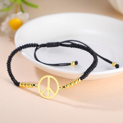 LIKGREAT Peace Sign Pendant Bracelet for Women Peace Symbol Adjustable Handmade Braided Wax Cords Beaded Bracelet