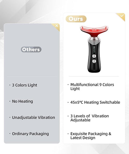 9-in-1 Red-Light-Therapy-for-Face-and-Neck, Portable Facial Massager Tool with Adjustable Vibration & Thermals for Wrinkles, Double Chin, Black