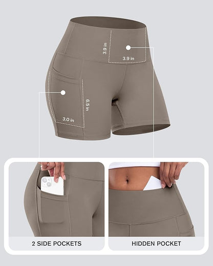 CHRLEISURE Womens Biker Yoga Shorts with Pockets: High Waisted Tummy Control Spandex Workout Athletic Gym Shorts 4 Packs