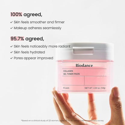 Biodance Collagen Gel Toner Pads, Pore Minimizer for Face, Improving Elasticity, Gentle Exfoliating Toner Pads for Sensitive Skin, Korean Skincareㅣ4.93 fl.oz.(140g)*60Pads
