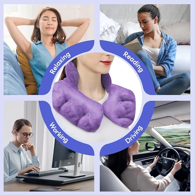 Microwavable Heating Pad for Neck and Shoulders, Weighted Microwave Moist Neck Wrap for Pain Relief Sore Muscle Stress Tension, Heated Wrap with Aromatherapy, Hot & Cold Compress, Purple