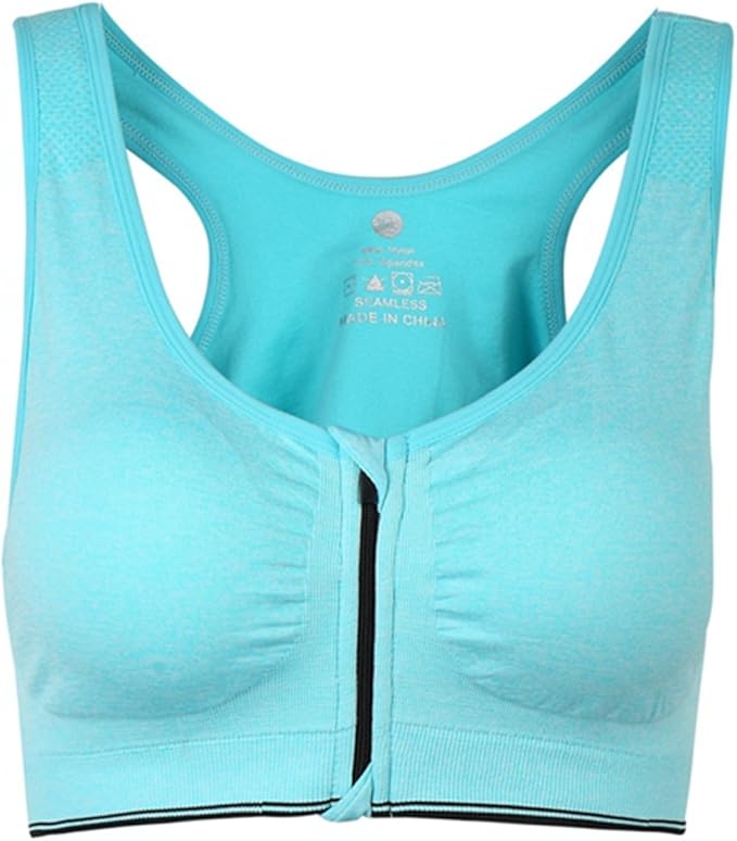 Women's Zipper Front Closure Sports Bra Racerback Yoga Bras