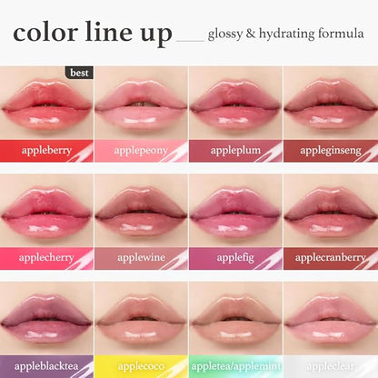 NOONI Korean Lip Oil - Applefig | Long-Lasting, Moisturizing, Plumping, Revitalizing for Dry Lips, Waterproof, No Peel Off, Hydrating, Nourishing Crystal Clear, 0.12 FL Oz