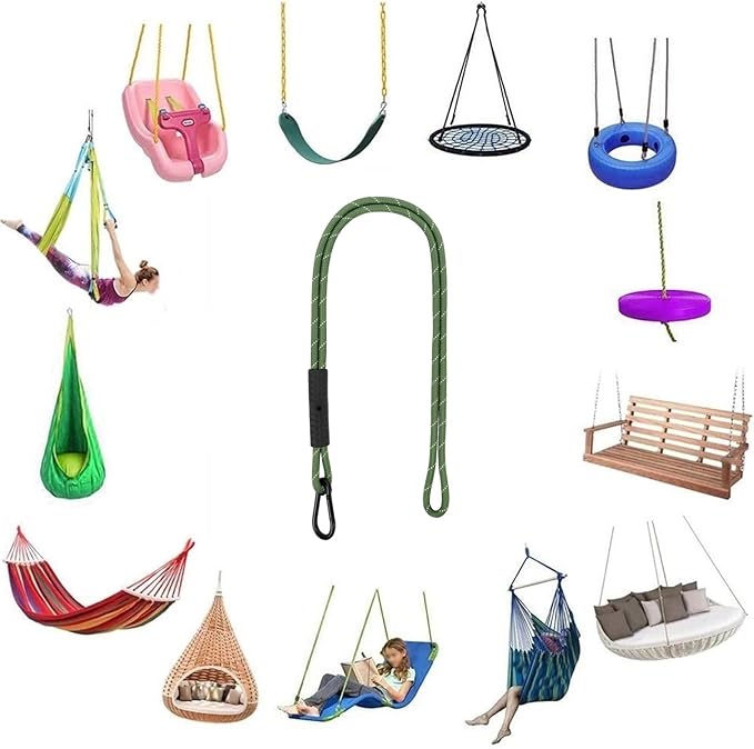 Heavy Duty Tree Swing Ropes, Hammock Tree Straps Hanging Kit, for Outdoor Swings Hammock Playground Set Accessories (10ft,121",Green,2Pack)
