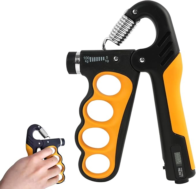 Grip Strength Trainer, Adjustable Resistance 11-220 Pounds (5-100 Kg), Automatic Counting, Arm Rehabilitation Training and Daily Exercise, Forearm Strengthener for Musicians and Athletes