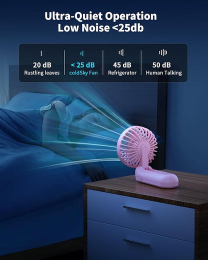 Handheld Fan, Foldable Portable Fan with LED Display, 3000mAh Battery Operated Mini Hand Held Fan, Handheld/Neck/Desk 3 in 1 Personal Small Fan for Eyelash Makeup Travel Beach Outdoor Pink