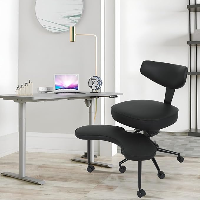 ELECWISH Meditation Chair Pro, ADHD Chair for Adults with Wing Back Support, Criss Cross Kneeling Yoga Desk Office Use with Wheels, Height Adjustable seat and Leg Rest, Black