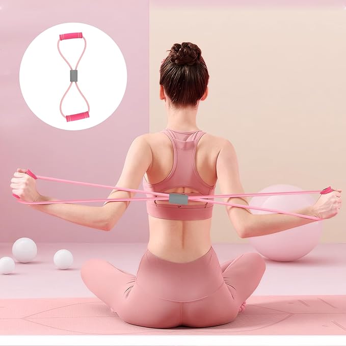 Saludea Resistance Band, 2 PCS with Handles Figure 8 Resistance Band, Yoga Gym Fitness Pulling Rope for Full Body Workout Arms Shoulders Back Legs and Buttocks (Pink)