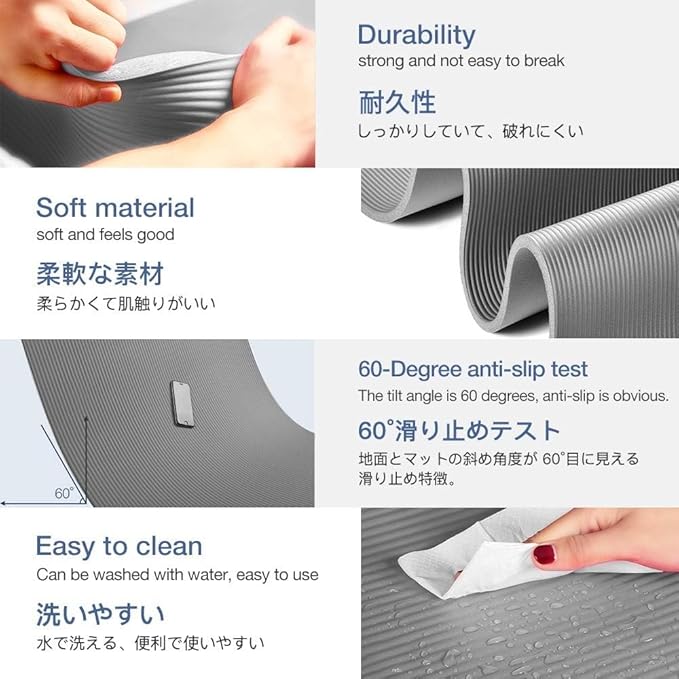 Yoga Mat Non Slip NBR Thick Yoga Mat, 72"L x 32"/24"W x 0.6"/0.4"TH (185cm x 80cm/61cm x 15mm/10mm), Anti-Tear Exercise Mat with Carrying Strap and Bag, Workout Mats for Yoga, Pilates, Floor Exercises