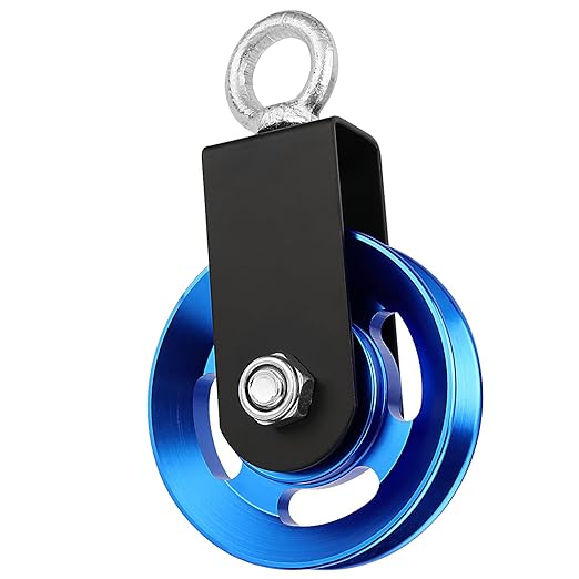 2 Pack 3.5 Inch Cable Pulley Wheel, Aluminum Cable Pulleys with Hanging Strap and Snap Hook, 360° Rotation Snatch Block Pulley Wheel for Home Gym Equipment, DIY, Blue