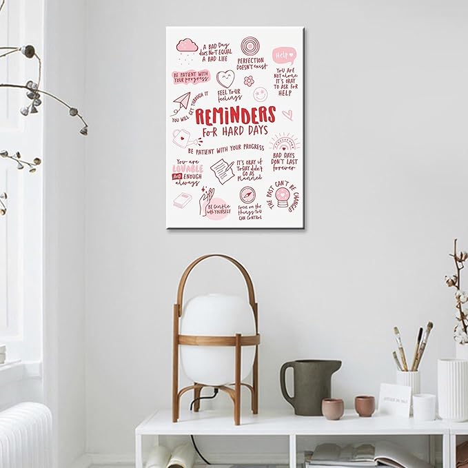 JMGHKL Trendy Mental Health Affirmation Posters Reminders For Hard Days Prints Painting Pink Growth Wall Art Funky Positive Quote Therapy Wall Decor For Girly Bedroom Dorm 12x16in Unframed