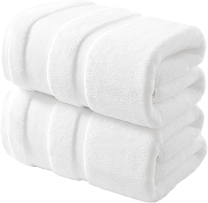 REDKISS 100% Cotton Bath Towels Set of 2, Extra Large Bath Sheets 35 X 70 Inches, 800 GSM, Quick Dry, Ultra Soft & Super Absorbent Bathroom Towel Sets for Bathroom, Gym, Spa, Pool & Hotel, White