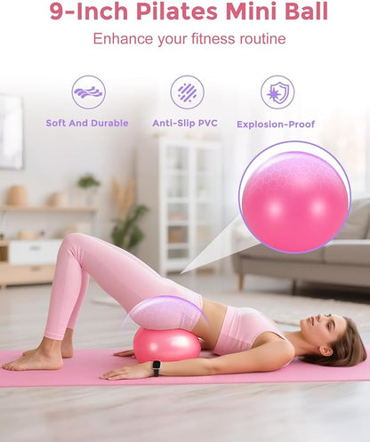 Pilates Essentials Kit for Women, 14-Inch Magic Circle Home Pilates Equipment with Pilates Ring and Ball Set, 5 Resistance Bands & Accessories for Home Workouts Beginners Essentials Starter Set