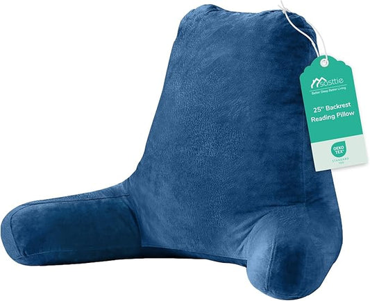 Sasttie 25-inch Reading Pillows for Sitting in Bed Adult, Jumbo Velvet Back Pillow Bed Sitting Up, XL High Back-Rest Support Cushion for Sit Up on Couch & Floor, Oeko-Tex Certified, Navy