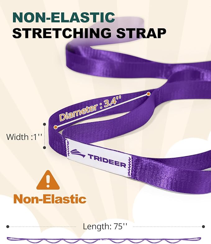 Trideer Stretching Strap Yoga Strap Physical Therapy for Home Workout, Exercise, Pilates and Gymnastics, 10 Loops Non-Elastic Stretch Bands with Aesthetic Packaging for Women & Men