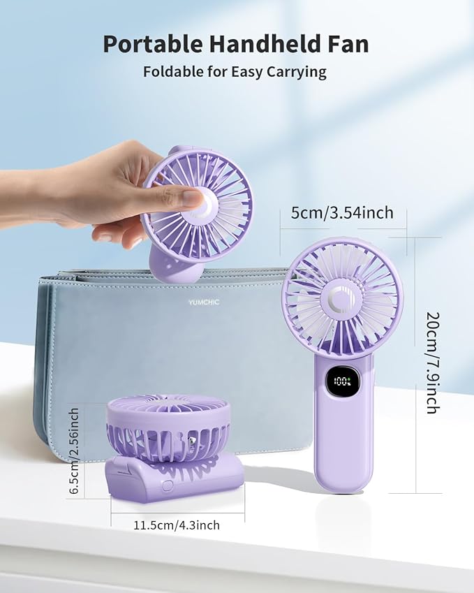 Purple Portable LED Fan, 3000mAh Battery Operated, 3 in 1 Handheld/Neck/Desk Mini Fan for Travel, Beach, Outdoor