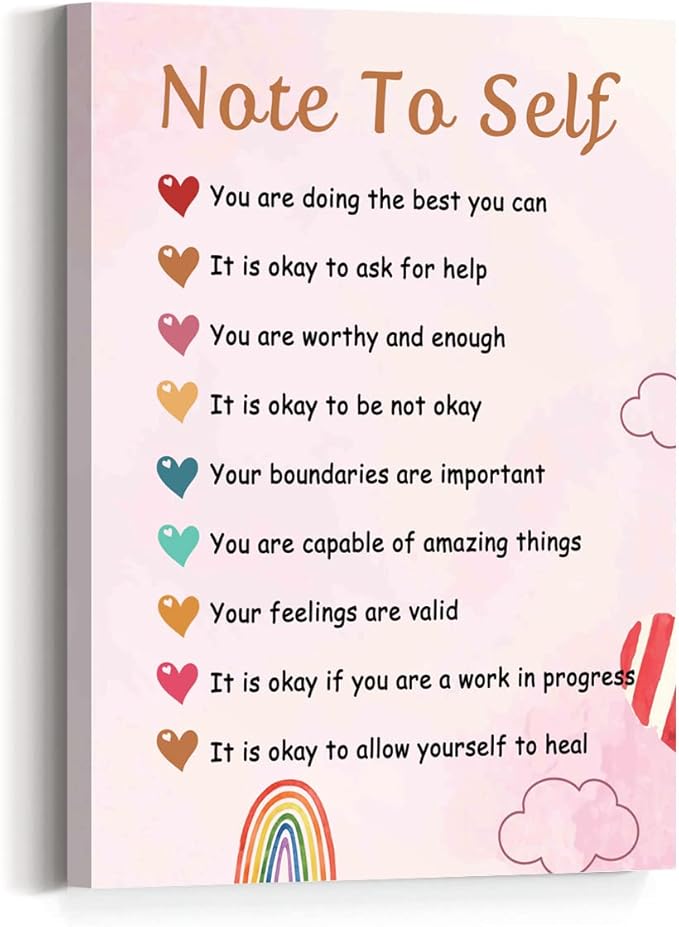 Positive Affirmations Wall Decor,Note To Self Canvas Wall Art,Psychology Canvas Framed Wall Art Painting Ready to Hang for Kids Classroom Nursery Therapist Office Wall Decor (12 x 15 Inch)