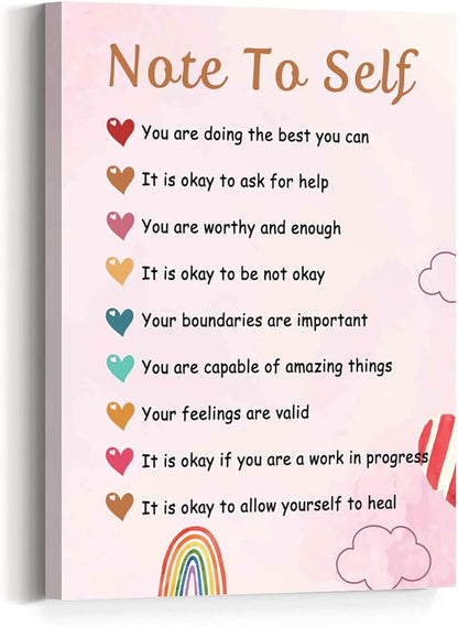Positive Affirmations Wall Decor,Note To Self Canvas Wall Art,Psychology Canvas Framed Wall Art Painting Ready to Hang for Kids Classroom Nursery Therapist Office Wall Decor (12 x 15 Inch)