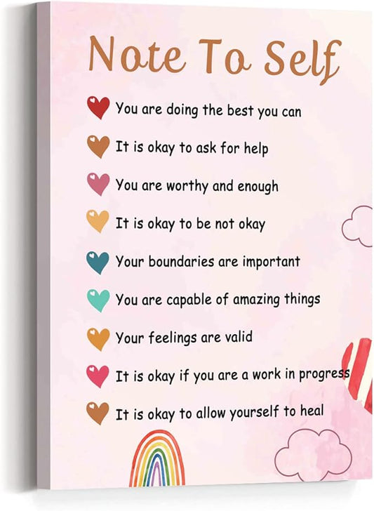 Positive Affirmations Wall Decor,Note To Self Canvas Wall Art,Psychology Canvas Framed Wall Art Painting Ready to Hang for Kids Classroom Nursery Therapist Office Wall Decor (12 x 15 Inch)