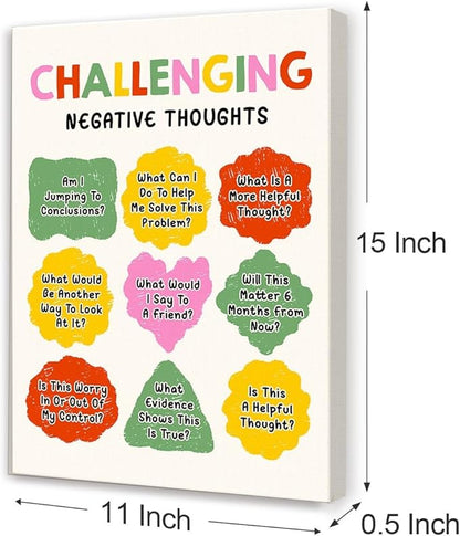 Gwisml Challenging Negative Thoughts Inspirational Mental Health Canvas Wall Art,Growth Mindset Print Painting Artwork for School Home Counselor Office Therapy Office Wall Decor