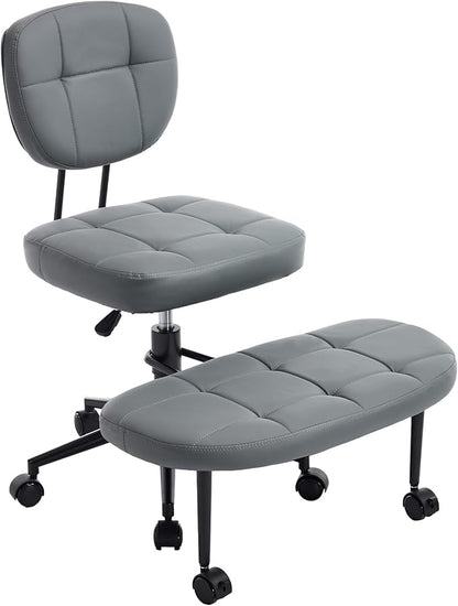 Ergonomic Cross Legged Office Chair, Criss Cross Chair for Meditation ADHD and Yoga, Home Office Desk Chair with Brake Wheels, Adjustable Height, Grey