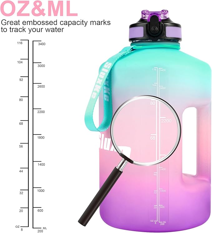 1 Gallon Motivational Sports Water Bottle with Time Marker, BPA Free 128oz Leak Proof Jug, Black, Plastic, 128 ounces, Fitness, Sports, Outdoor Activities