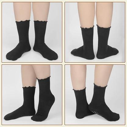 4 Pairs Pilates Socks with Grips for Women Yoga Ruffle Cute Grip Socks Pilates Non Slip Crew Ballet Hospital Workout