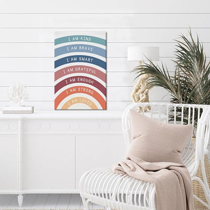 I am Kind Brave Loved Enough Motivational Canvas Wall Art Print Rainbow Quote Inspirational Art Poster Trendy Office Affirmation Wall Decor Minimalist Picture Painting Home Decor 20x30inch Framed