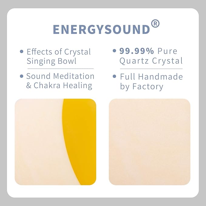 ENERGYSOUND 432Hz Perfect Pitch E Note Solar Plexus Chakra Yellow Colored Frosted Quartz Crystal Singing Bowl 10 inch mallet & o-ring included