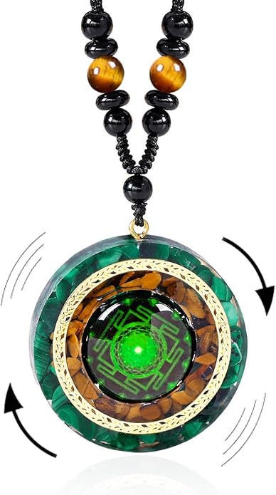 Day Day Up Orgonite Necklace - Sri Yantra Rotatable Pendant For Anti Stress Anxiety & Meditation - Malachite And Tiger Stone For Spiritual Healing & Positive Energy