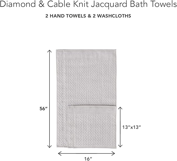 Texere 100% Organic Cotton Cable Jacquard 650 GSM Luxury Towel Sets - Ultra Soft and Absorbent Hotel and Spa Quality (Cable, Light Taupe, 2 Hand & 2 Wash Towels)