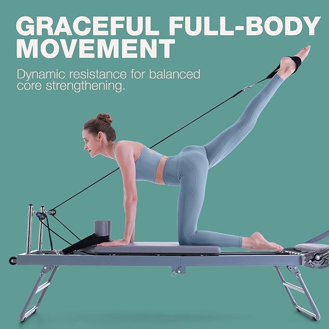 ARKANTOS Pilates Reformer Machine Foldable, Reformer Pilates Equipment for Gym Workout and Home Use, Suitable for Intermediate and Beginners Users