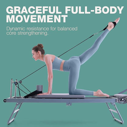 ARKANTOS Pilates Reformer Machine Foldable, Reformer Pilates Equipment for Gym Workout and Home Use, Suitable for Intermediate and Beginners Users