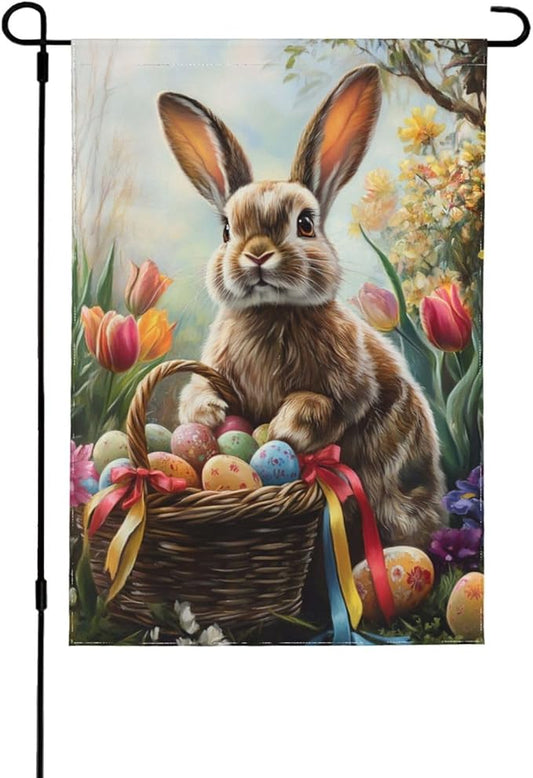 Easter Bunny Garden Flag 12x18 In Double Sided Yard Flags Lawn Sign Decor No Flagstand