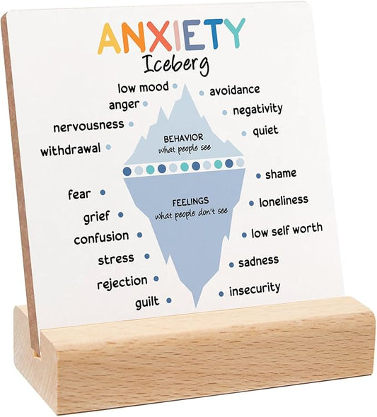 Mental Health Awareness Gift, Anxiety Therapy Wooden Sign With Wooden Stand, Counseling Office Must Haves, Mental Health Gift for Psychologist School Counselor Student Boys Girls Best Friends