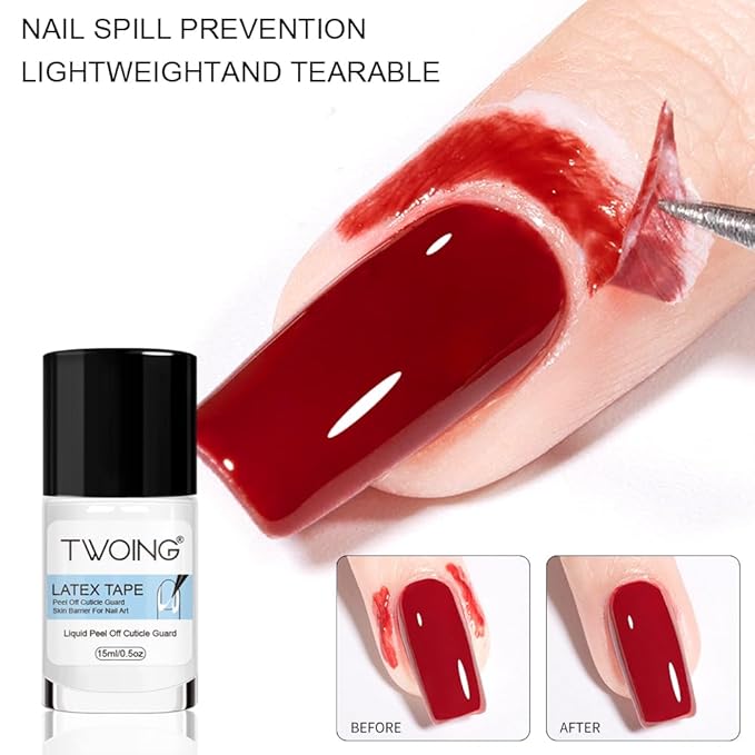 TWOING 15mlLiquid Latex for Nails, Peel Off Cuticle Protectors for Nail Polish,Skin Barrier Manicure, Art Liquid Latex Tape Protector Nail Cuticle Guard Gifts