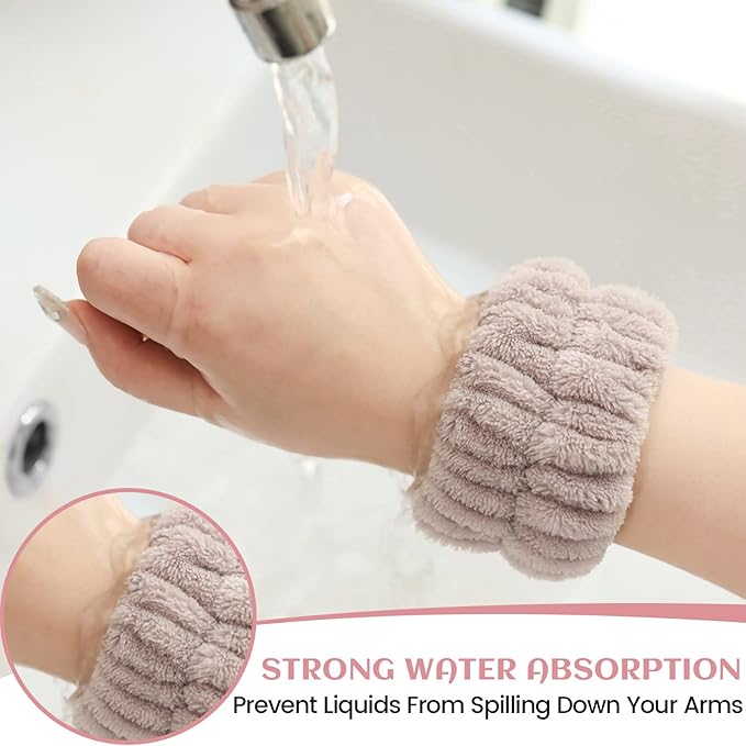 Wrist Towels for Face Washing, Women's Microfiber Spa Wash Face Wrist Towel Band, Absorbent Wrist Sweatband for Girls, Prevent Water from Spilling Down Your Arms 8Pcs