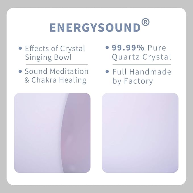 ENERGYSOUND 432Hz Perfect Pitch G Note Throat Chakra Frosted Quartz Crystal Singing Bowl 8 inch mallet and o-ring included