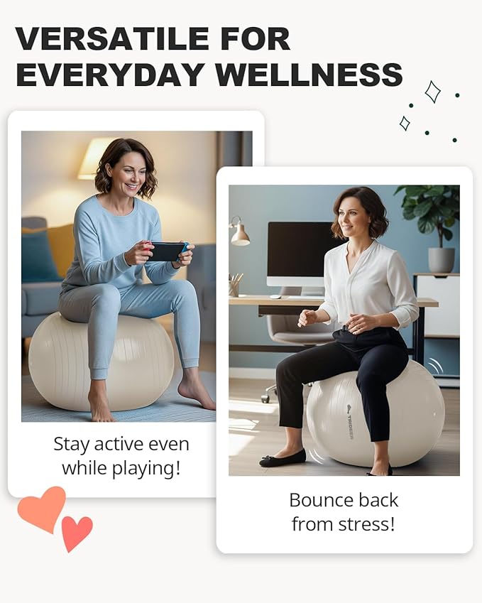 Trideer Exercise Ball for Yoga, Pilates & Fitness – Stability Ball Equipment for Home Gym & Office Chair, Core & Balance Training Accessories, Physical Therapy Equipment, Quick Pump Included, 5 Sizes