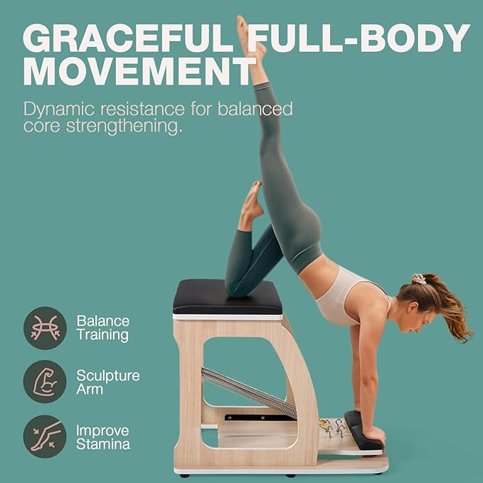 ARKANTOS Pilates Chair, Multi-Functional Stability Chair with Adjustable Resistance, Compact Home Gym Equipment for Full-Body Workout, Black