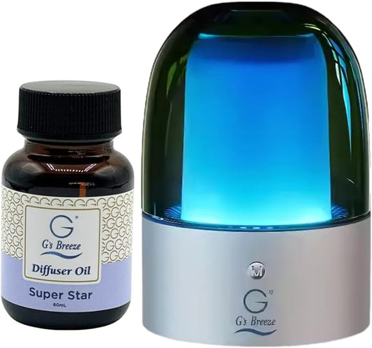 G's Breeze Smart Aroma Diffuser with 60ml Superstar Scent Refill – Bluetooth & Wi-Fi App Control, LED Lighting, Adjustable Intensity, Long-Lasting Fresh Clean Masculine Fragrance for Home or Office