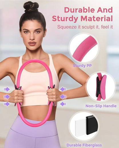 Pilates Essentials Kit for Women, 14-Inch Magic Circle Home Pilates Equipment with Pilates Ring and Ball Set, 5 Resistance Bands & Accessories for Home Workouts Beginners Essentials Starter Set