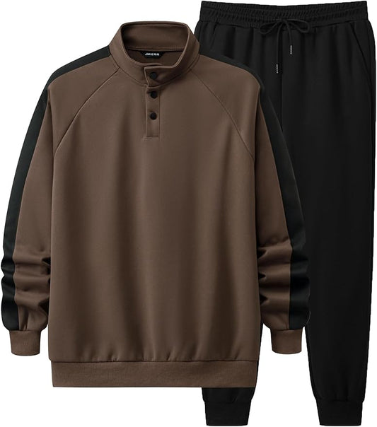 JMIERR Men's 2 Piece Casual Outfits Quarter Button Lightweight Sweatshirt Tracksuit & Joggers Sweatpants Sweatsuit Set