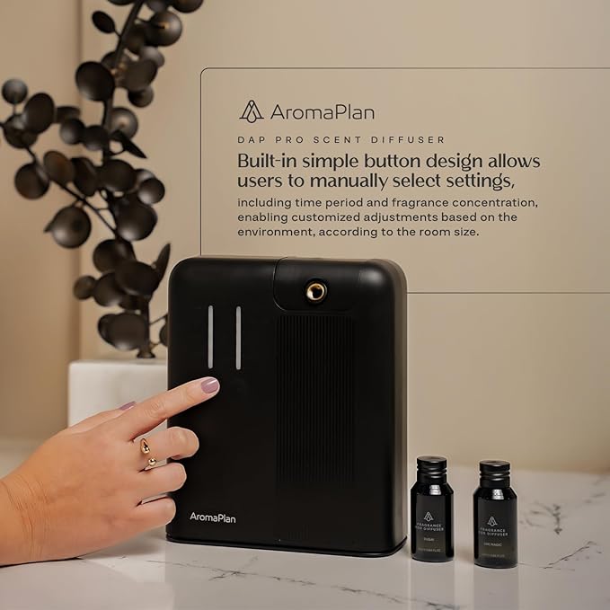 AromaPlan 2025 HVAC Waterless Oil Diffuser, Smart Scent Air Machine (2 Fragrances Included)- Whole House & Commercial Hotel Collection Diffuser| Cold Air Tech, App & Tourch Control,2000 Sq. Ft -Black