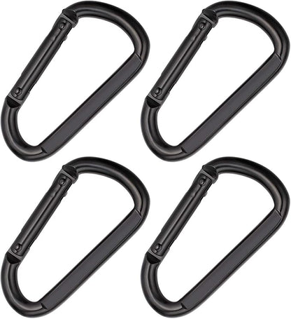 3 Inch Black Carabiner Heavy Duty Spring Snap Hook D Shape Steel Clip Link Buckle M8x80mm 4pcs