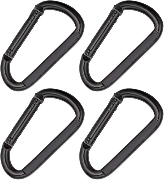 3 Inch Black Carabiner Heavy Duty Spring Snap Hook D Shape Steel Clip Link Buckle M8x80mm 4pcs