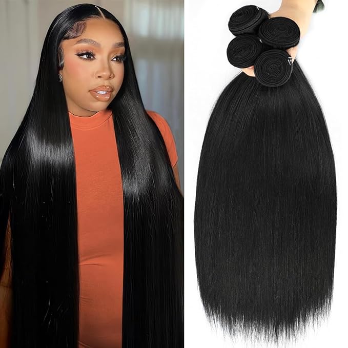 24 26 28 30 Inch Bundles Human Hair 12A Straight Human Hair Bundles 100% Unprocessed Brazilian Virgin Human Hair Extensions Natural Black