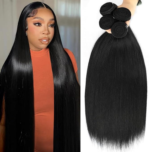 24 26 28 30 Inch Bundles Human Hair 12A Straight Human Hair Bundles 100% Unprocessed Brazilian Virgin Human Hair Extensions Natural Black