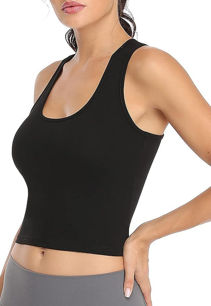 Porvike Sports Crop Tank Tops for Women Cropped Workout Tops Racerback Running Yoga Tanks Cotton Sleeveless Gym Shirts 3 Pack