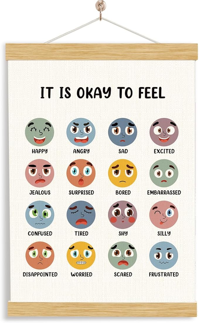 YGSDZY It's Okay To Feel, Boho Classroom Decor, Wood Poster Hanger, Feelings Chart Poster, School Psychology, Mental Health Posters, Classroom Posters, Homeschool Decor